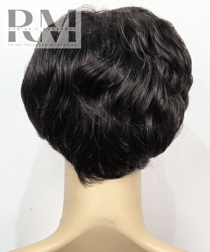 PELUCA CORTA SINTETICA NEGRA CON CANAS KANEKALON - Imagen 4