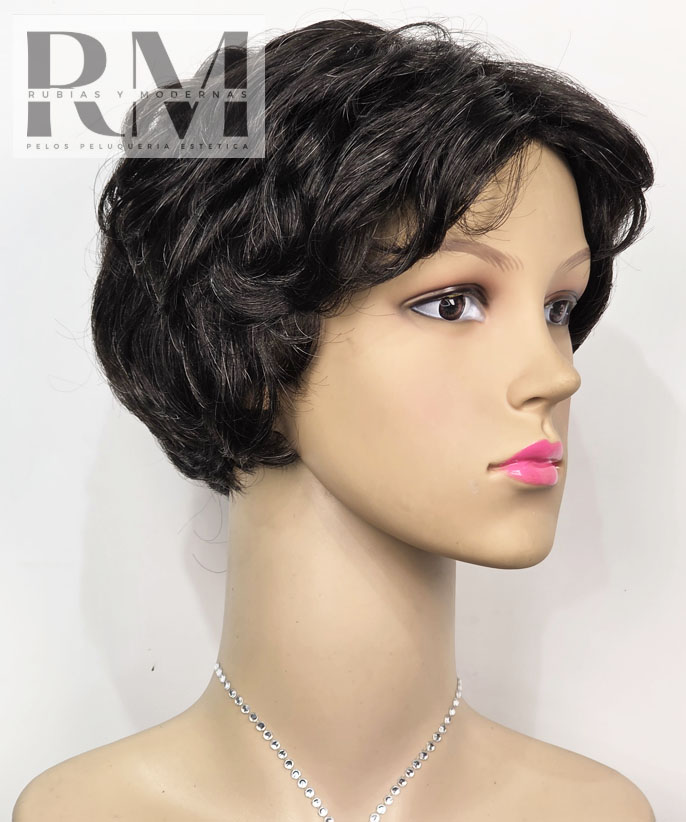 PELUCA CORTA SINTETICA NEGRA CON CANAS KANEKALON - Imagen 3