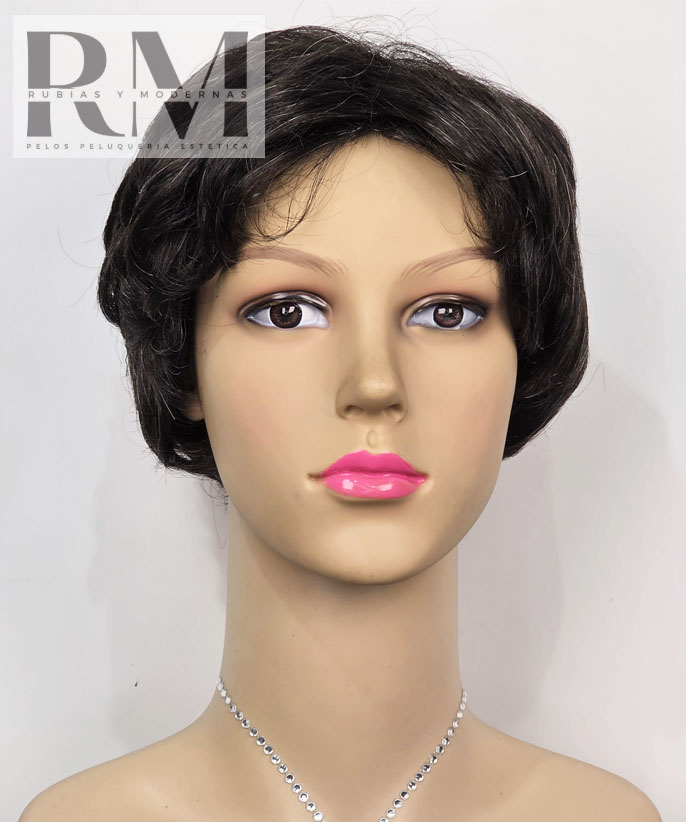 PELUCA CORTA SINTETICA NEGRA CON CANAS KANEKALON - Imagen 2