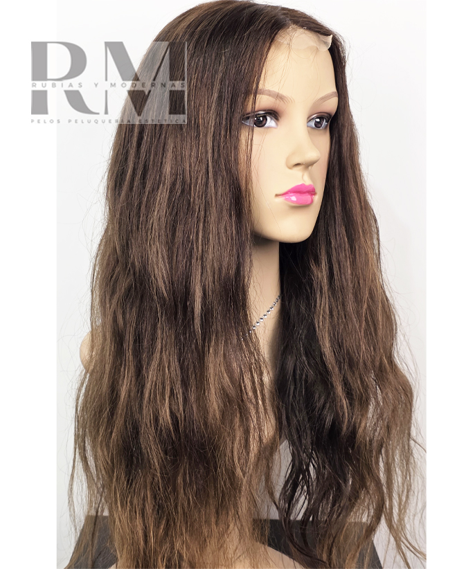 Peluca Natural Fabricada Pelo Humano Virgen chocolate de personas 70 cms color Natural - Imagen 2