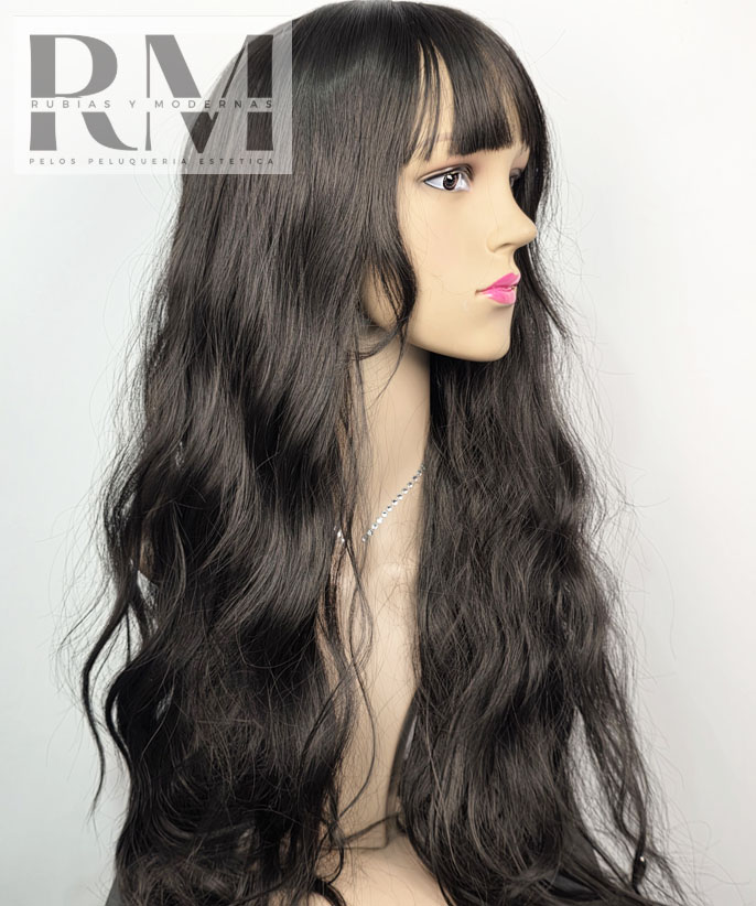 PELUCA SINTÉTICA EXTRA LARGA NEGRA ONDULADA CON CHASQUILLA KANEKALON - Imagen 3