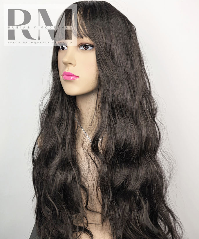 PELUCA SINTÉTICA EXTRA LARGA NEGRA ONDULADA CON CHASQUILLA KANEKALON - Imagen 2