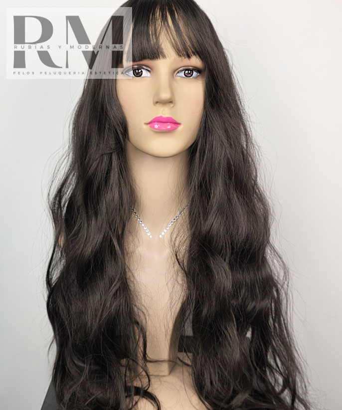 PELUCA SINTÉTICA EXTRA LARGA NEGRA ONDULADA CON CHASQUILLA KANEKALON