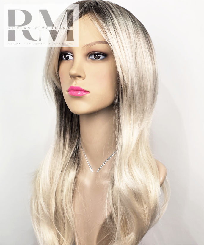 PELUCA SINTETICA LARGA PLATINADA DEGRADES